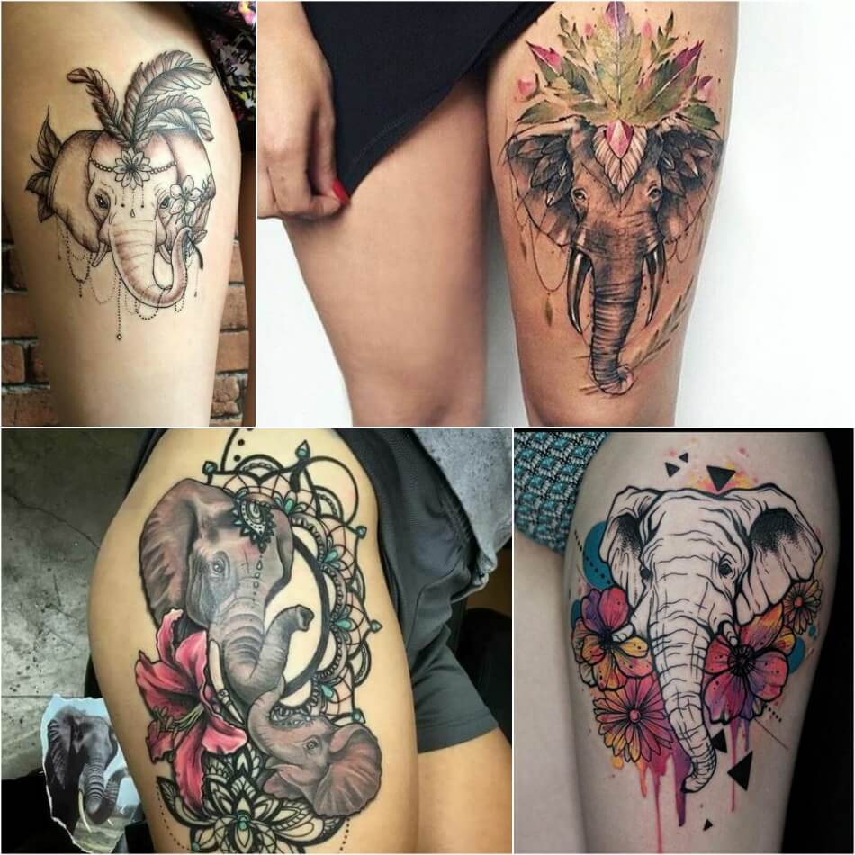 Тату слон для девушек - Примеры и Эскизы тату слон - Значение тату слон для девушек