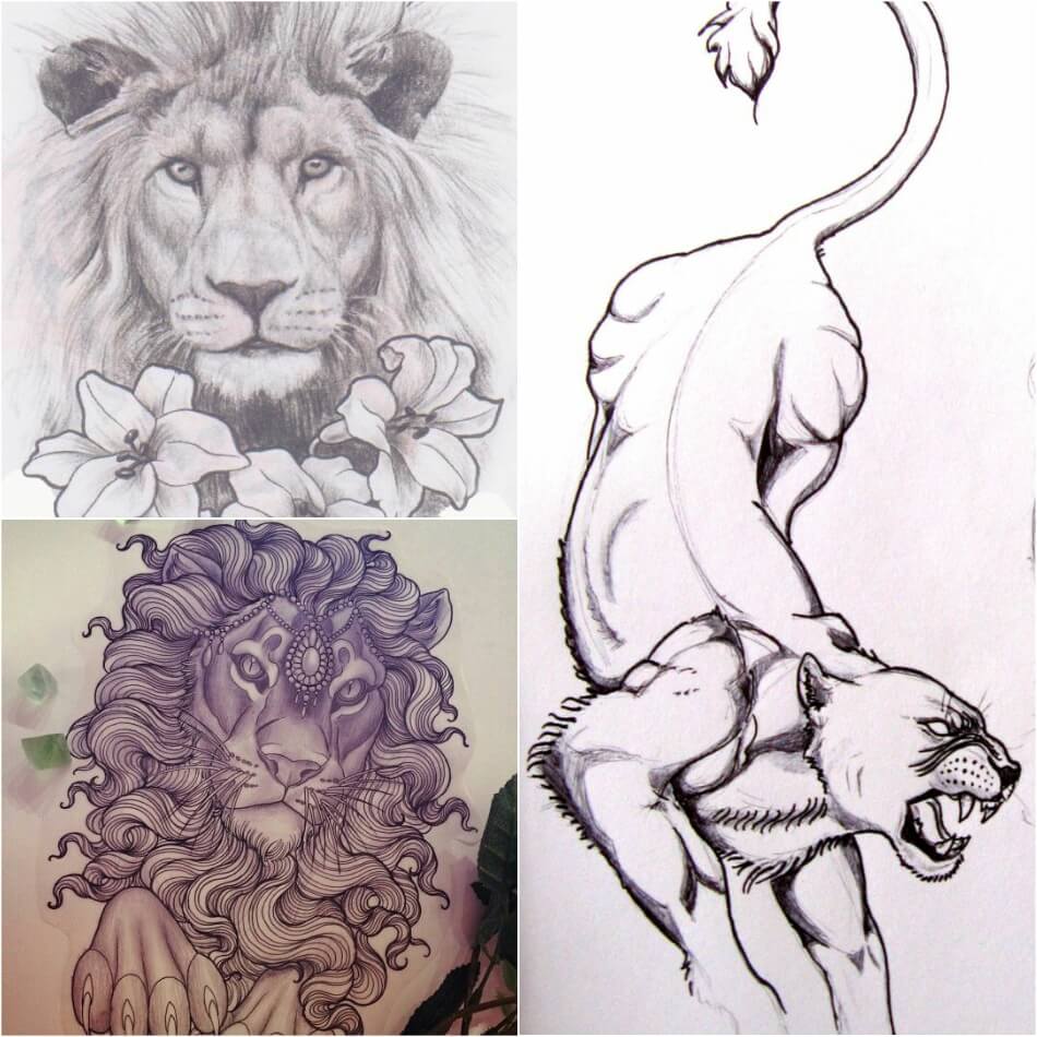 Тату лев - Тату Льва Эскизы - Примеры Эскизов для Татуировки Лев