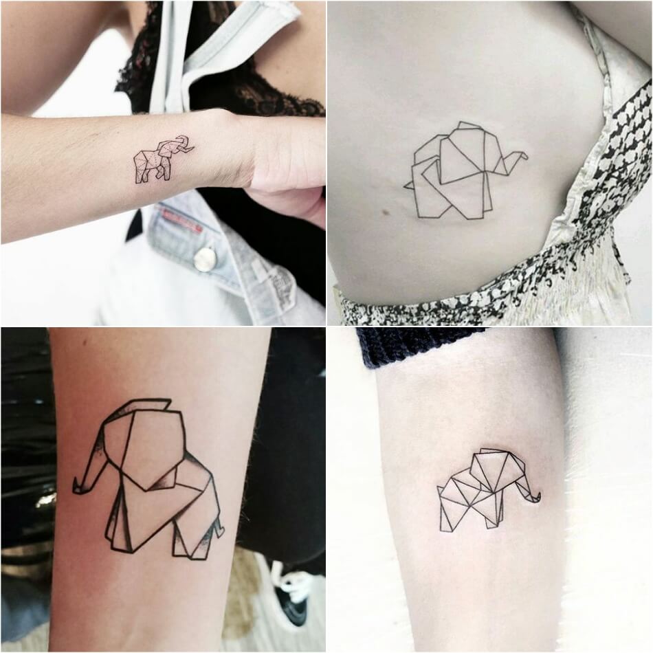 Тату слон - Тату слон оригами - Оригами слон татуировка
