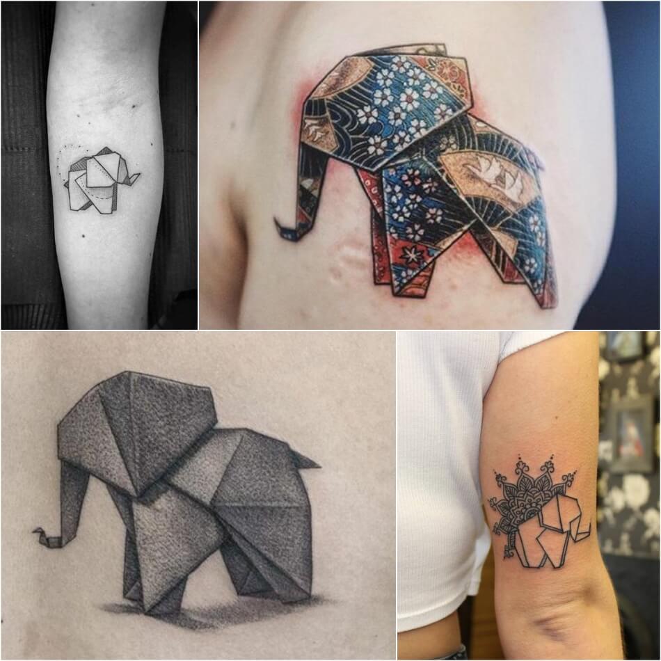 Тату слон - Тату слон оригами - Оригами слон татуировка