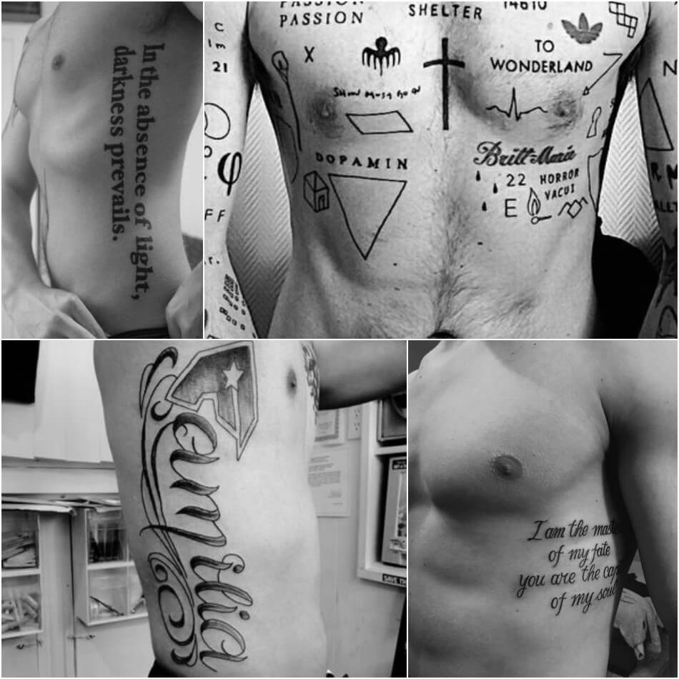 Татуировка надпись на ребрах у мужчин