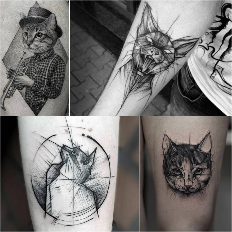 Тату кот - Тату кот мужские - Тату кот для мужчин - Татуировка кот 