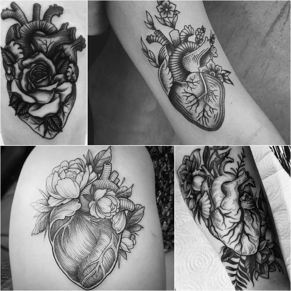 Тату сердце - Тату сердце с цветами - татуировка сердце и цветы 