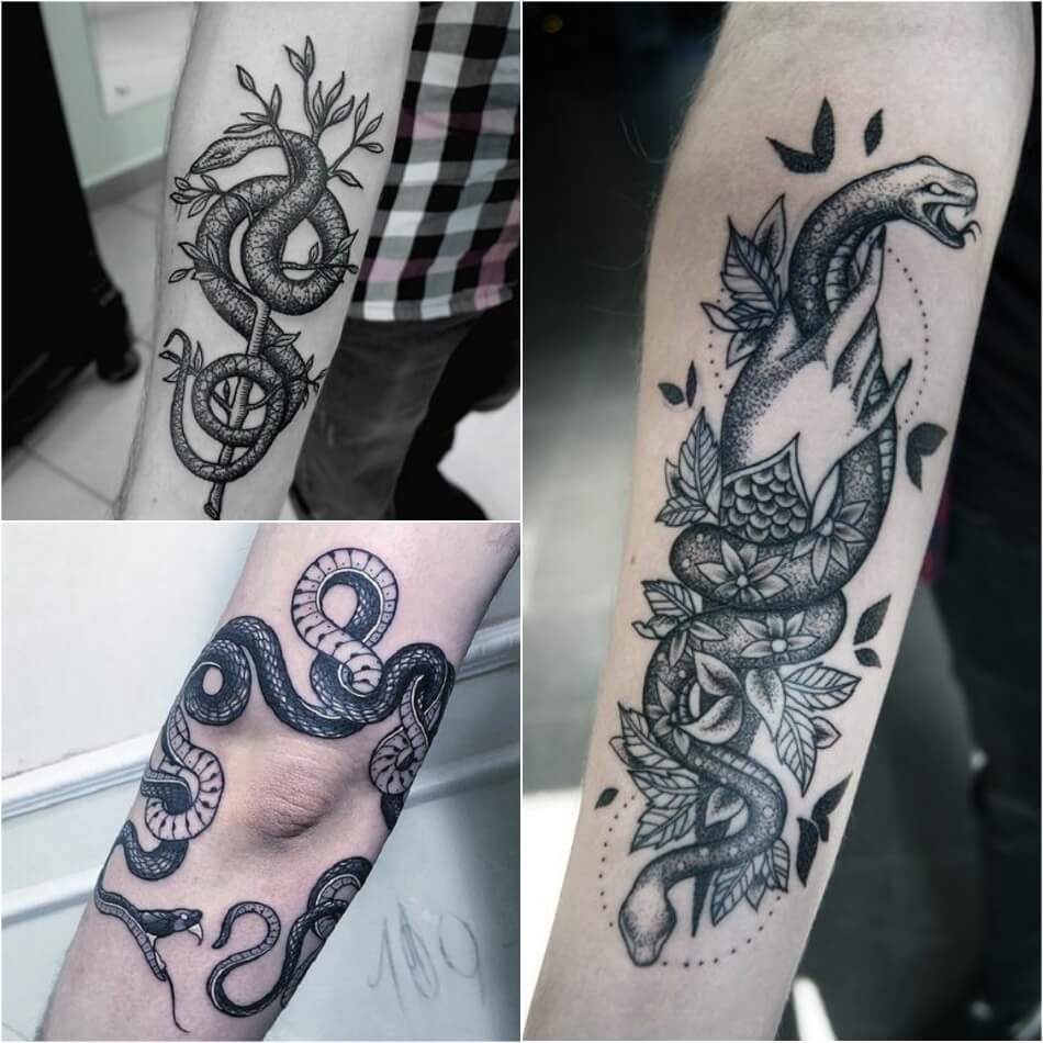 Татуировка мужская графика тату-рукав змея | Art of Pain
