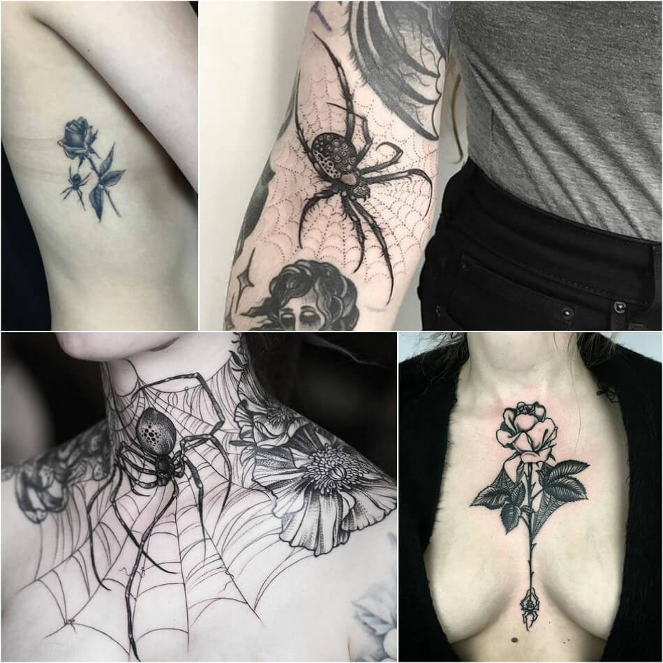 тату паук -женские тату паук - тату паук для девушек - татуировка паук фото 
