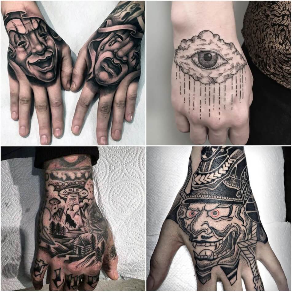 Эскизы мужских татуировок на кисти руки (68 фото)